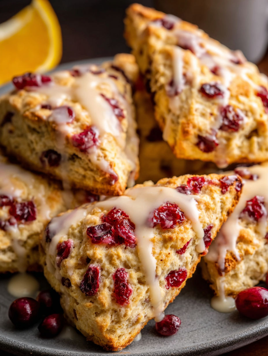 Ein Stapel Orangen Cranberry Scones