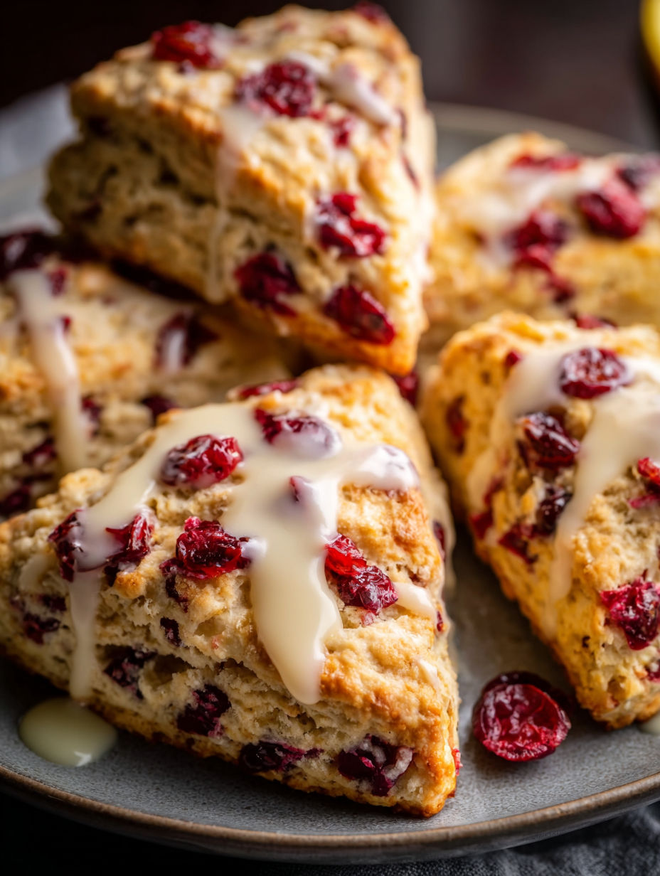 Ein Teller mit Cranberry-Orangen-Scones.