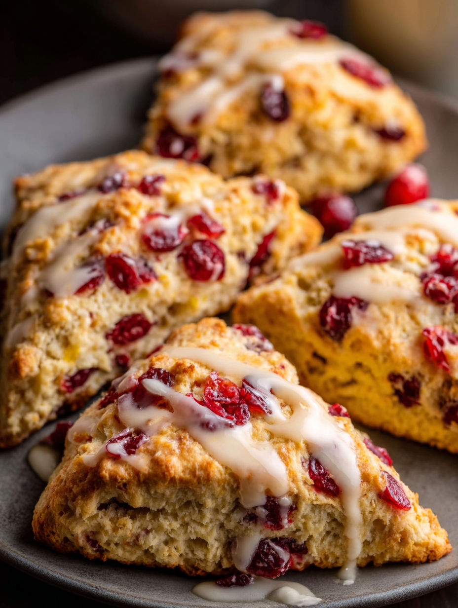 Mit Cranberry und Orangenschale dekorierte Scones.