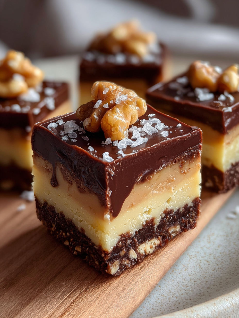 Ein Stück Boston Cream Fudge mit Nüssen obendrauf.