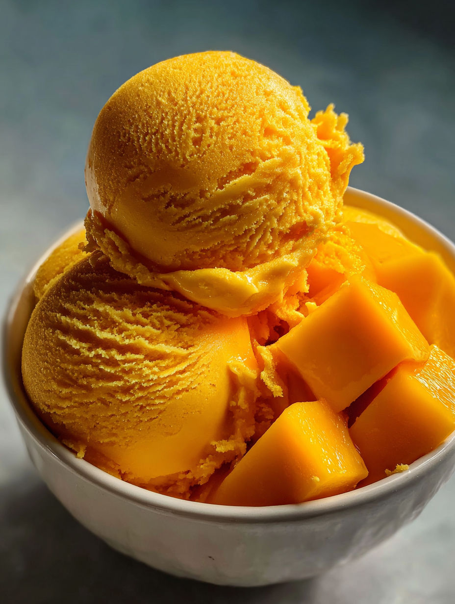 Schale mit Mango-Eis.