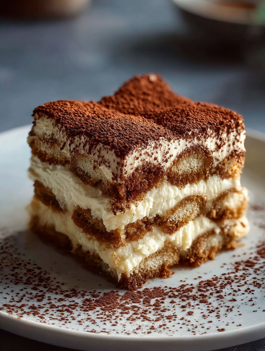 Ein Stück einfaches Tiramisu.