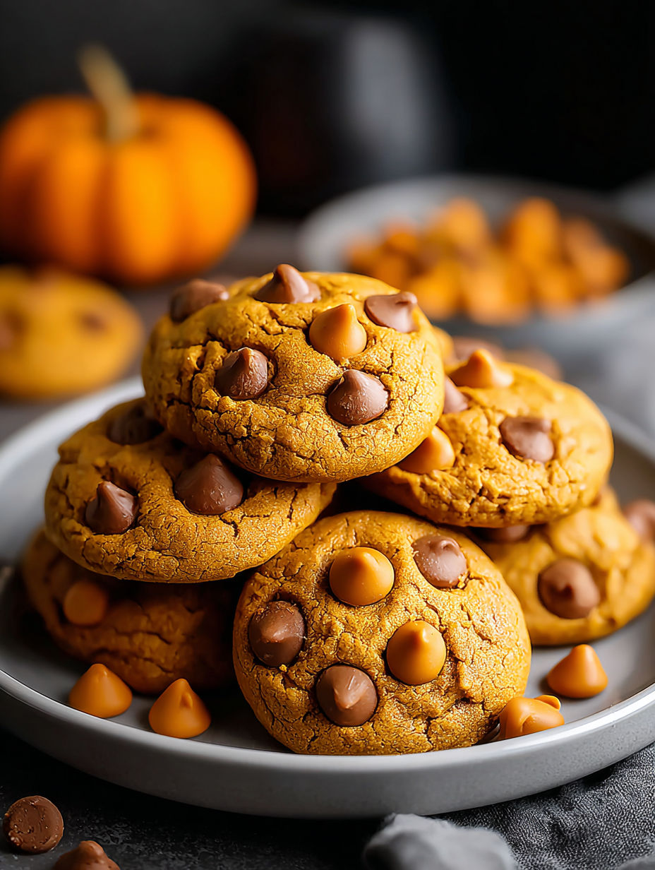 Ein Teller voller Kürbis-Butterscotch Cookies.