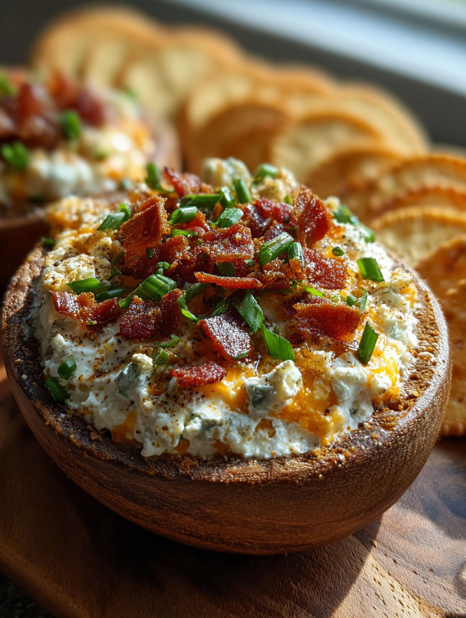 Ein Frischkäse Dip mit Bacon und Schnittlauch.