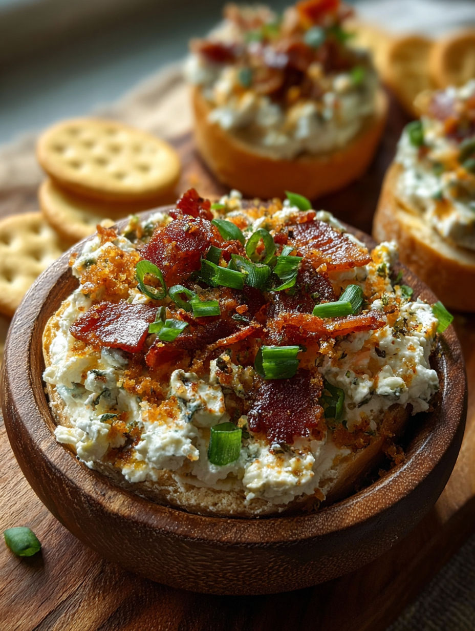 Ein Frischkäse-Dip mit Speck und Frühlingszwiebeln.