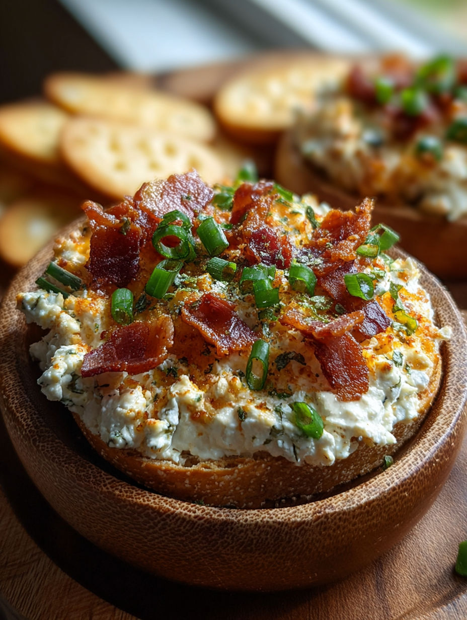 Ein Frischkäse-Dip mit Speck und Frühlingszwiebeln.