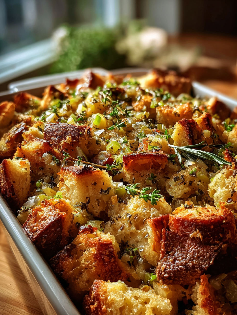 Ein Teller mit Thanksgiving-Dressing.