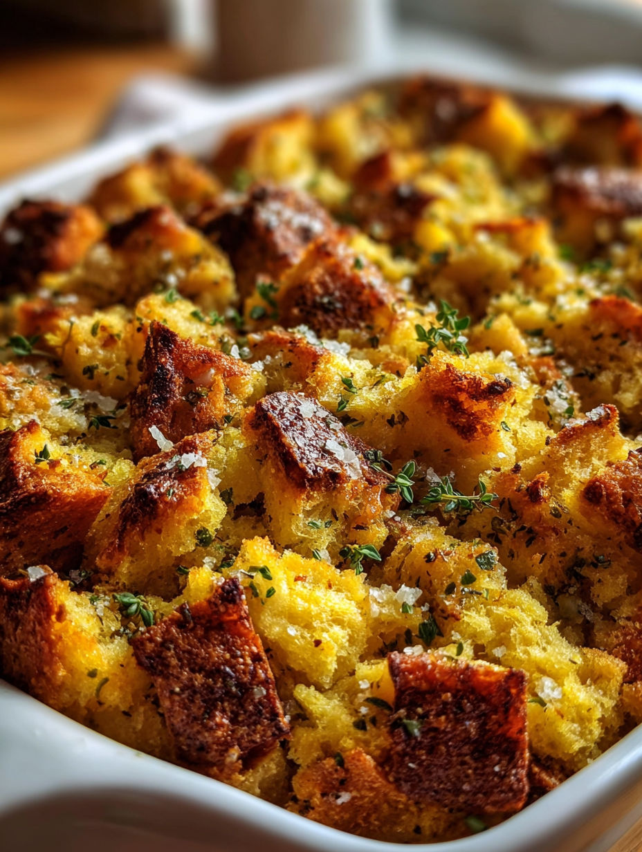 Nahaufnahme eines leckeren Auflaufs mit Brot und anderen Zutaten.