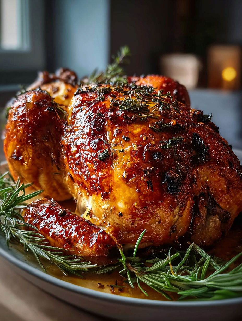 Ein gebratener Truthahn mit Kräutern und Zitrusfrüchten.