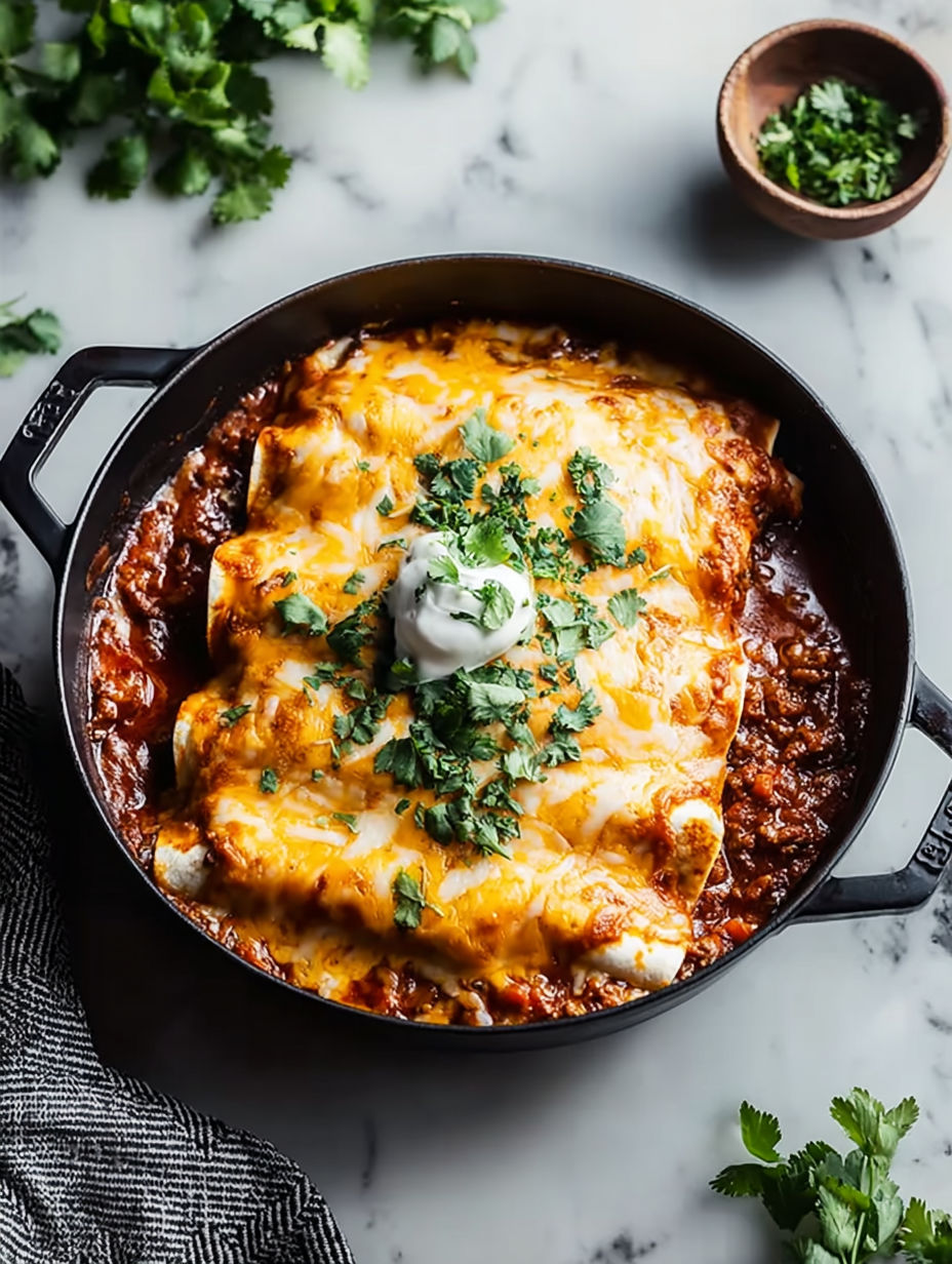 Ein Auflauf mit Hackfleisch-Enchiladas.