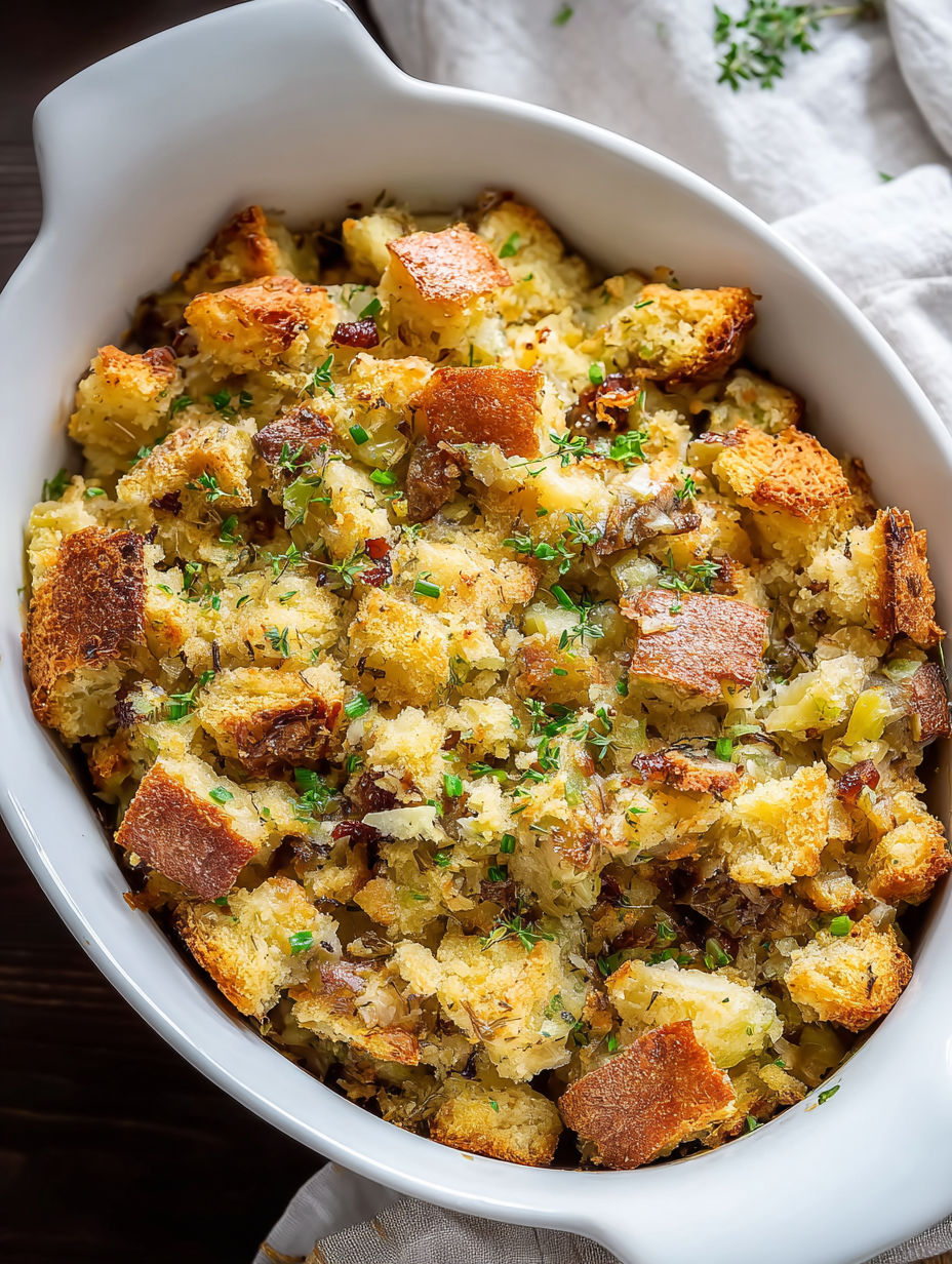 Weiße Schüssel mit Amish Kartoffelfüllung.