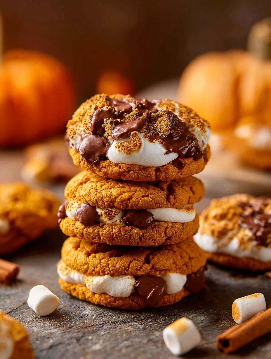 Nahaufnahme von Pumpkin S'mores Cookies.