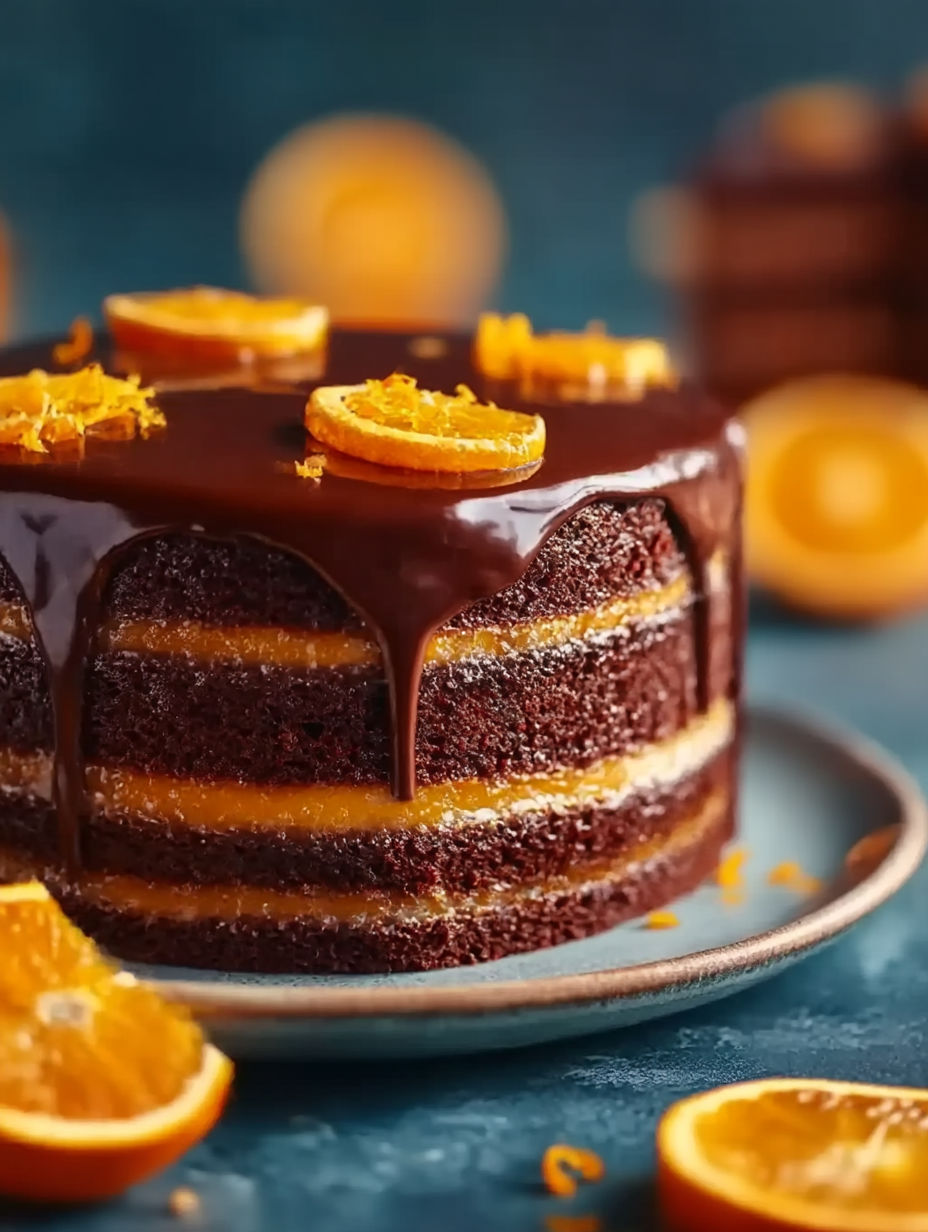 Eine Schoko-Orange-Torte mit Ganache.