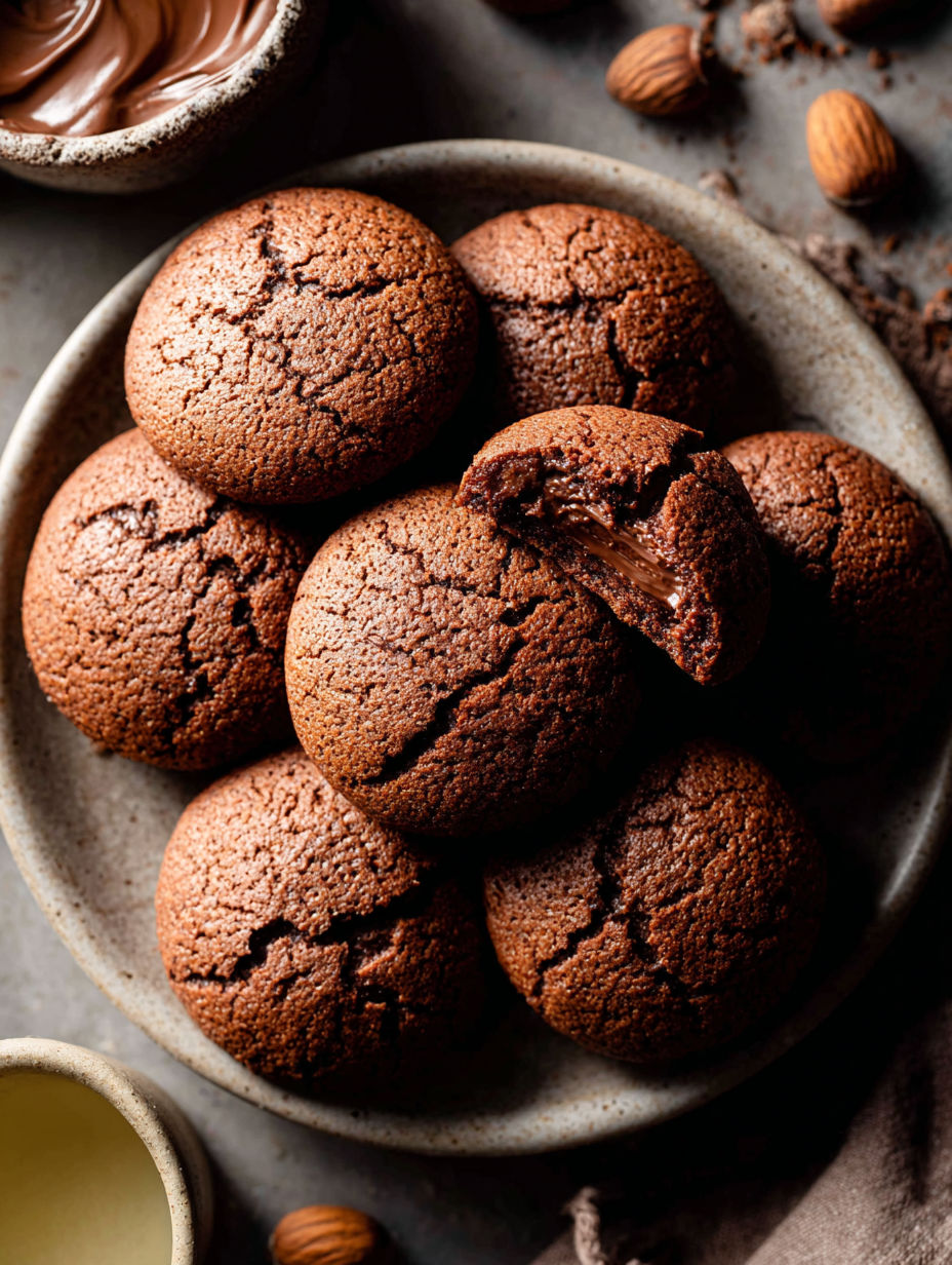 Ein Teller voller Schokokekse mit Schokostückchen.