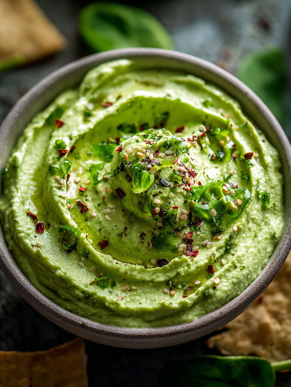 Schüssel mit cremigem Avocado Spinat Dip