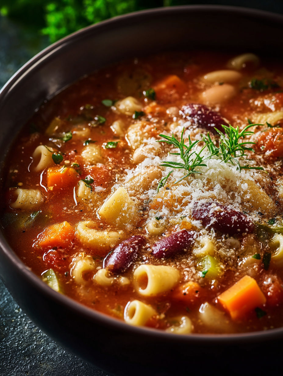 Eine Schüssel italienische Pasta-Fagioli-Suppe.