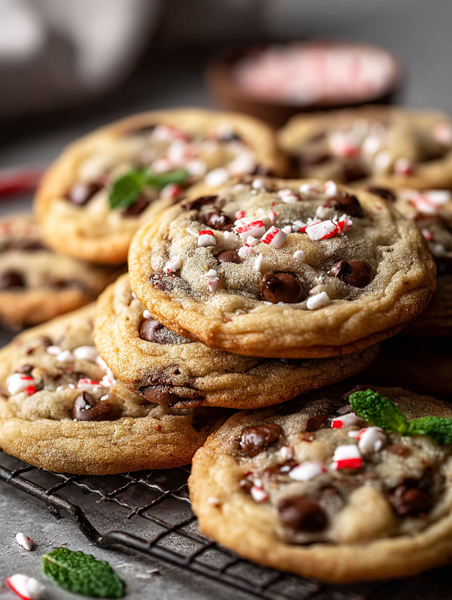 Ein Stapel Minz-Schoko-Kekse.