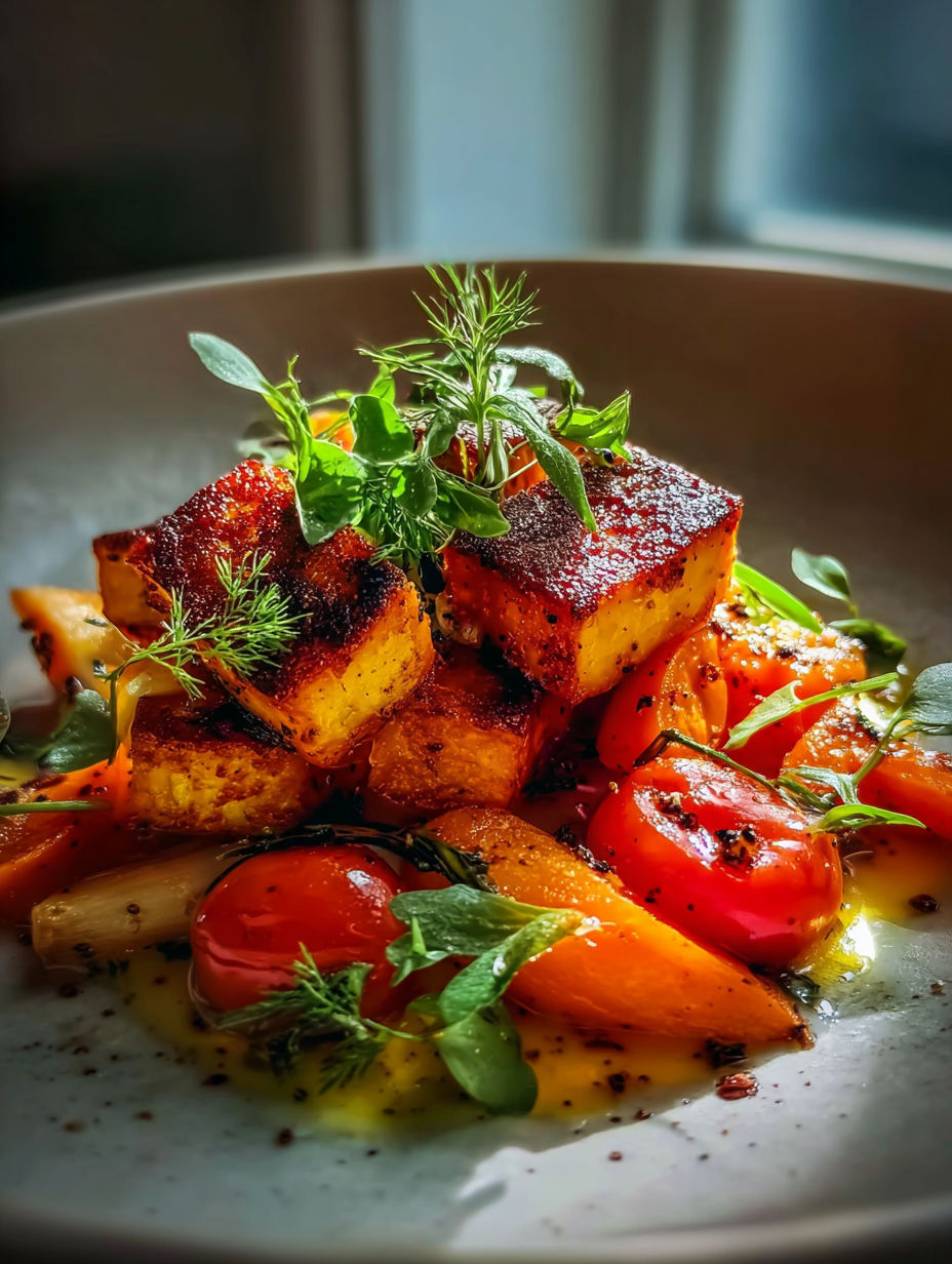 Ein Teller mit verschiedenem Gemüse und Kräutern.