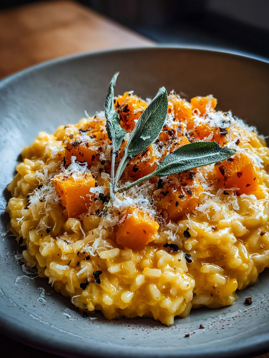 Ein cremiges Risotto mit geröstetem Butternut-Kürbis.