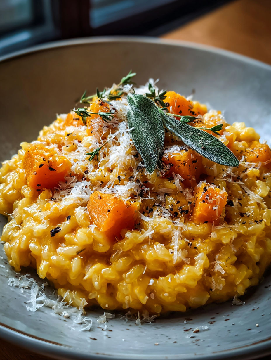 Ein cremiges Risotto mit geröstetem Butternut-Kürbis.