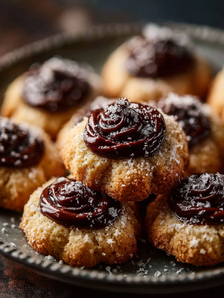 Mit Schokolade verzierte Kekse mit Schokoladenwirbel.