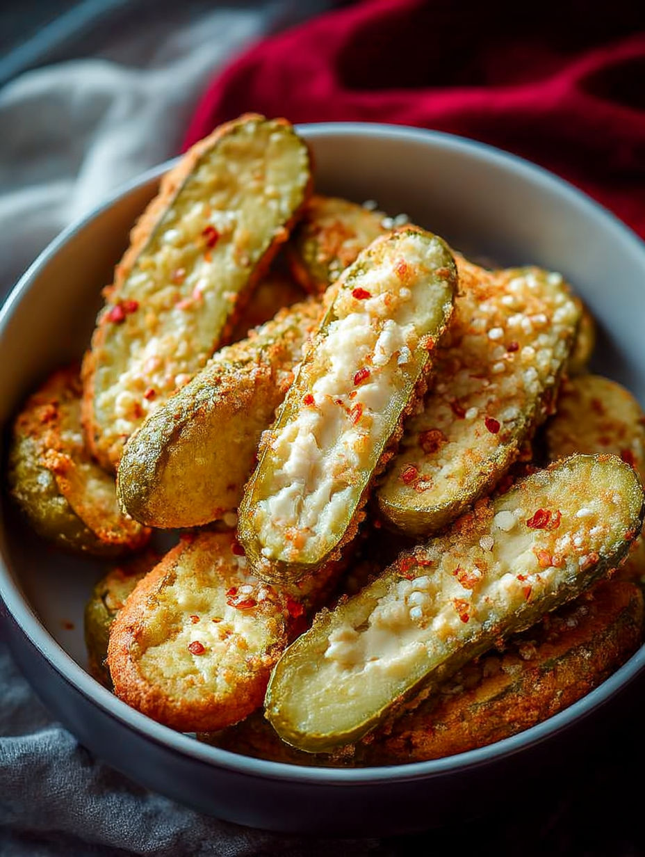 Eine Schüssel mit knusprigen Airfryer Gurken.