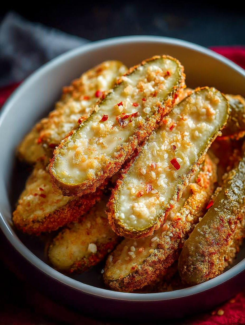 Eine Schüssel voller knuspriger Airfryer-Pickles.