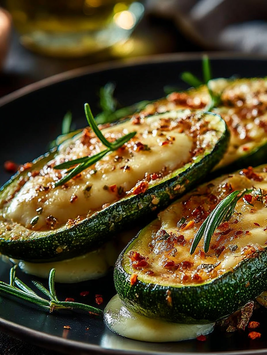 Leckere Knoblauch Zucchini Steaks mit Käse.