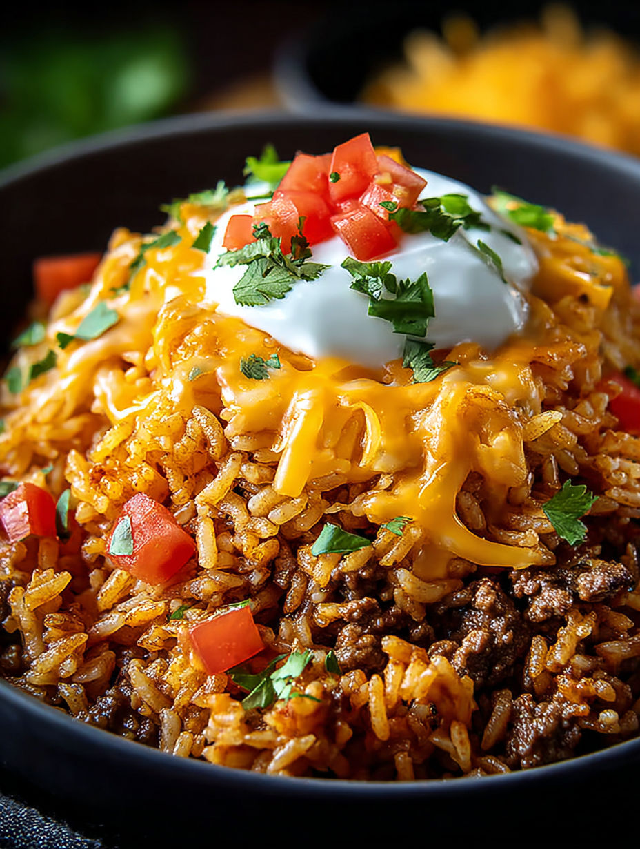 Eine Schüssel Essen mit weißem Belag oben drauf.