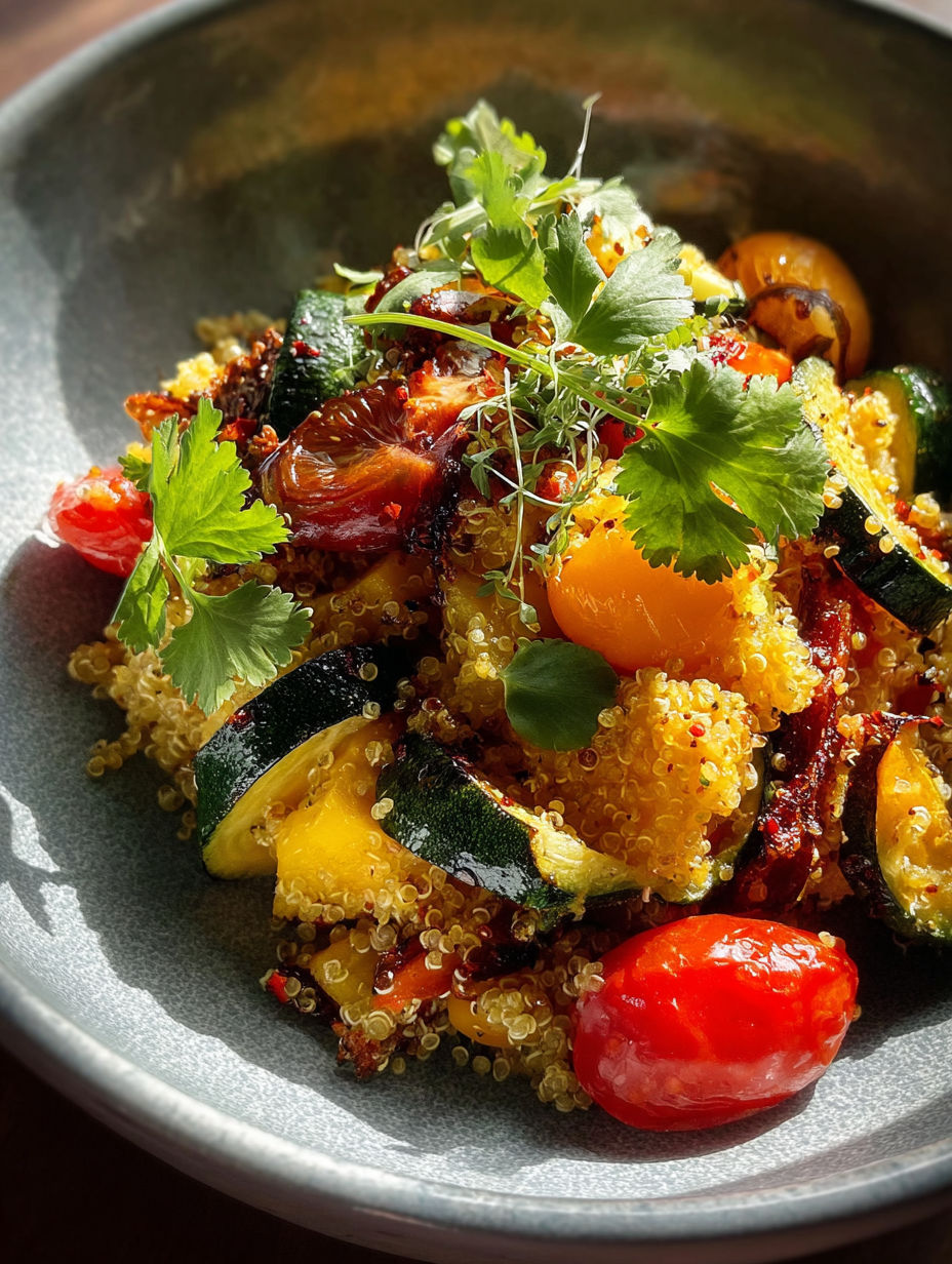 Eine Schüssel mit Gemüse und grünem Garnitur.