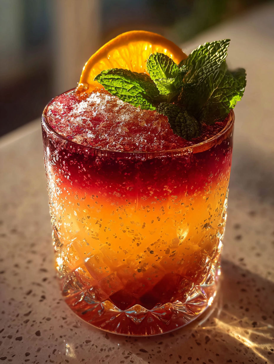 Ein alkoholfreies Getränk mit einer Orangenscheibe oben drauf.