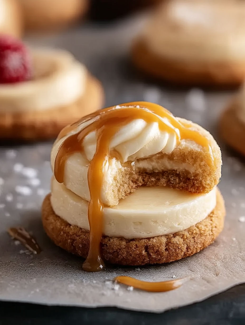 Nahaufnahme eines Kekses mit Karamell drauf.