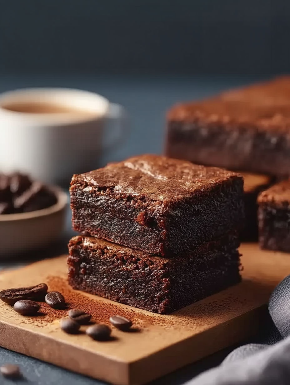 Brownies mit einer Tasse Kaffee.
