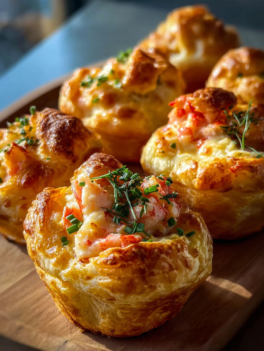 Ein leckeres Gericht mit Crab Cakes und einer Beilage von Lobster Biscuits.