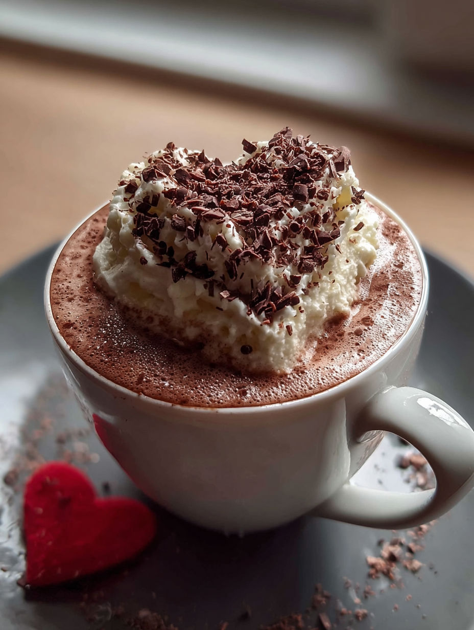 Eine Tasse Kaffee mit Sahne in Herzform oben drauf.