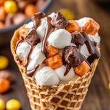 Ein köstlicher Erdnussbutter-Waffelkegel zum Genießen.