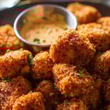 Eine Schüssel mit knusprigem Fingerfood und Dip.