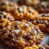 Ein Cookie aus Schokolade mit Marshmallows obendrauf, ganz nah aufgenommen.