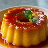 Ein Dessert mit Minzblatt obendrauf.