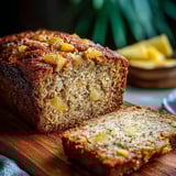 Ein Stück Brot mit Früchten oben drauf.