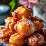 Ein Stapel Krapfen mit Puderzucker.