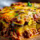 Eine Schüssel mit einer Mischung aus Käse, Zwiebeln und Sauce auf einem Tisch.
