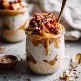 Ein Glas voll Oats, Apfelstücken und Zimt.