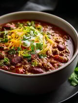 Ein Schälchen Chili mit Käse und Schnittlauch oben drauf.
