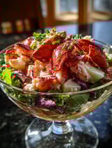 Leckeres Gericht mit Hummer und Gemüse.