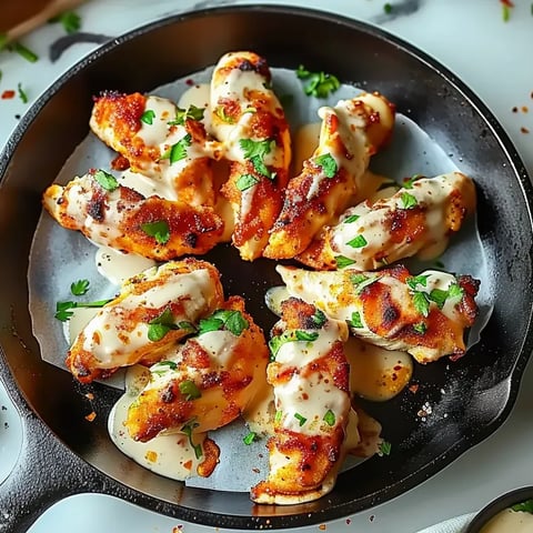 Eine Pfanne mit Knoblauch-Hähnchen-Wraps.