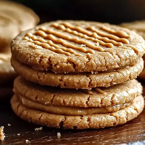 Erdnussbutter-Sandwich-Kekse gestapelt auf einem Tisch.