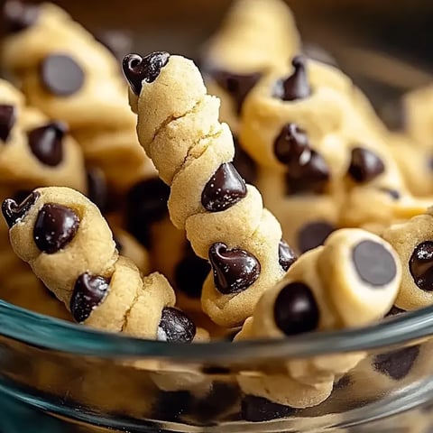 Eine Schüssel mit Schokostückchen-Teigdrehungen.