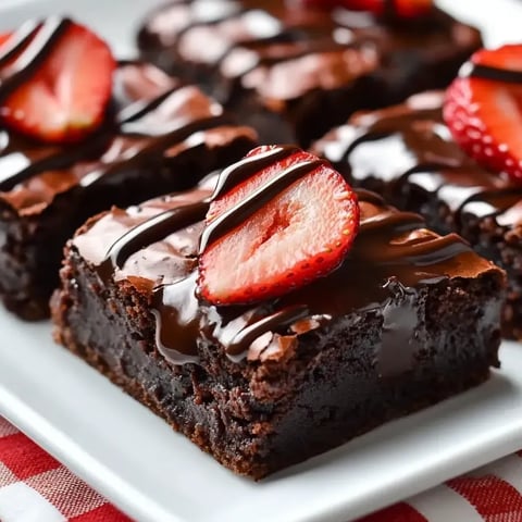 Ein Teller mit Schoko-Erdbeer Brownies.