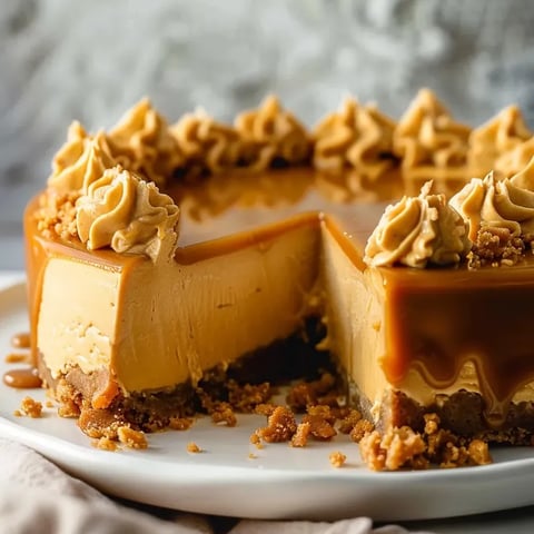 Ein Stück Butterscotch Käsekuchen.
